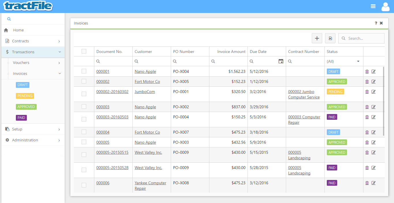 INVOICES - Main grid